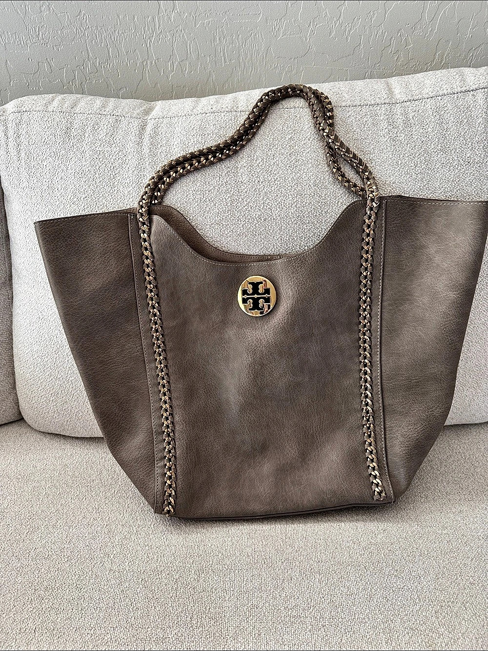 Tory Burch Marion Chain Slouchy Tote in Brown